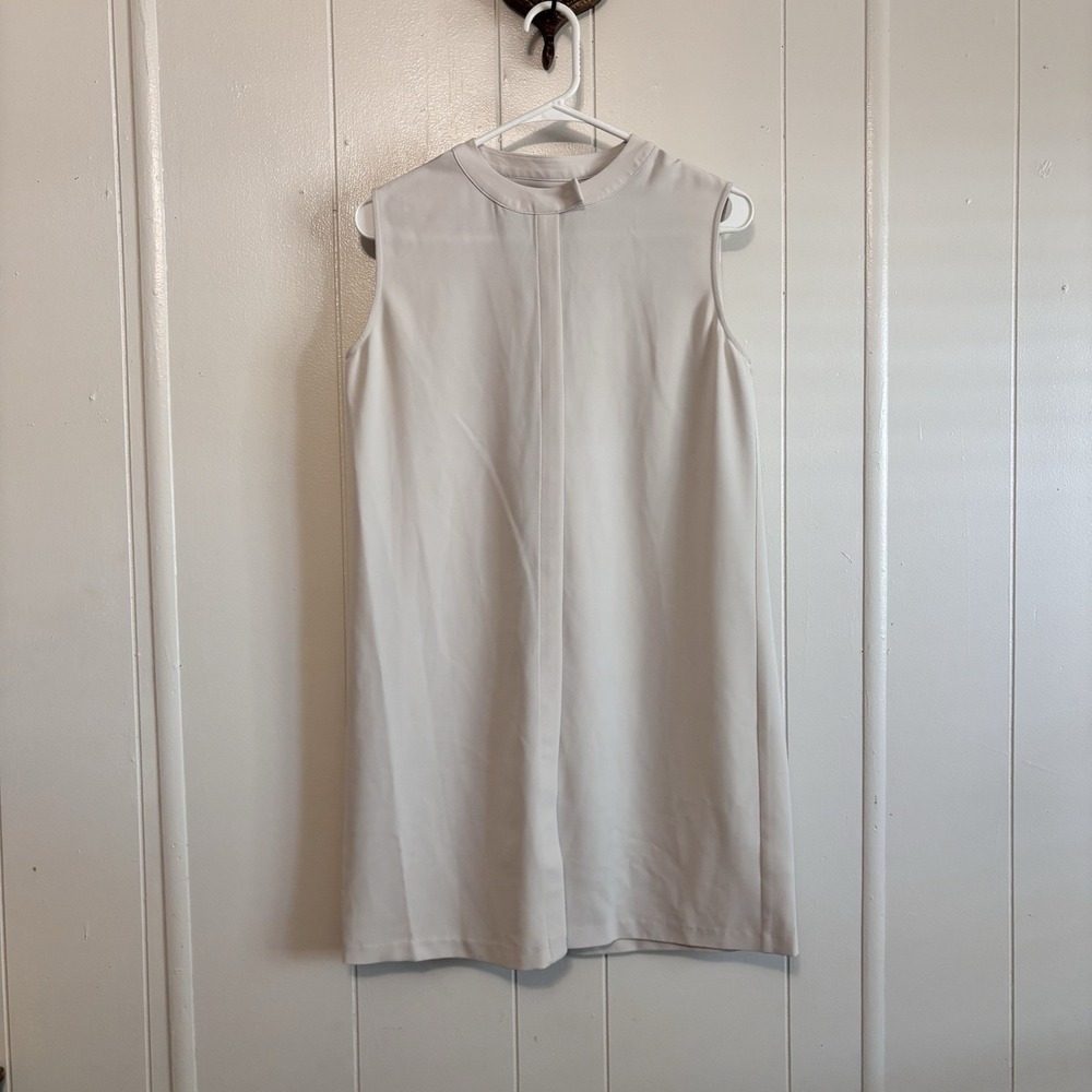 H Halston Women's Shirt Dress Classy Small Beige Shift‎ dress Sleeveless